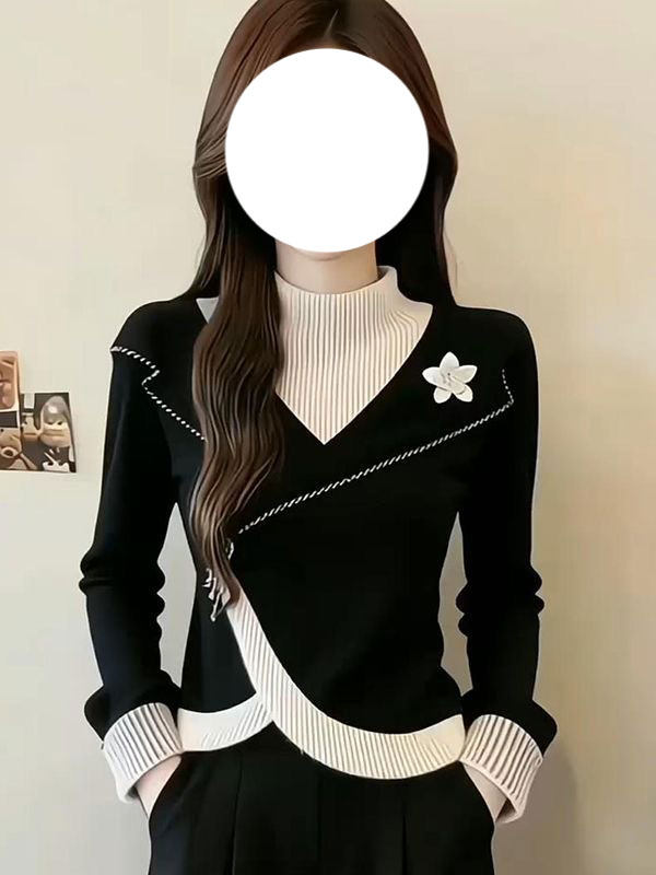 Base Layer Top - Faionable Contrast Color Blo High Collar