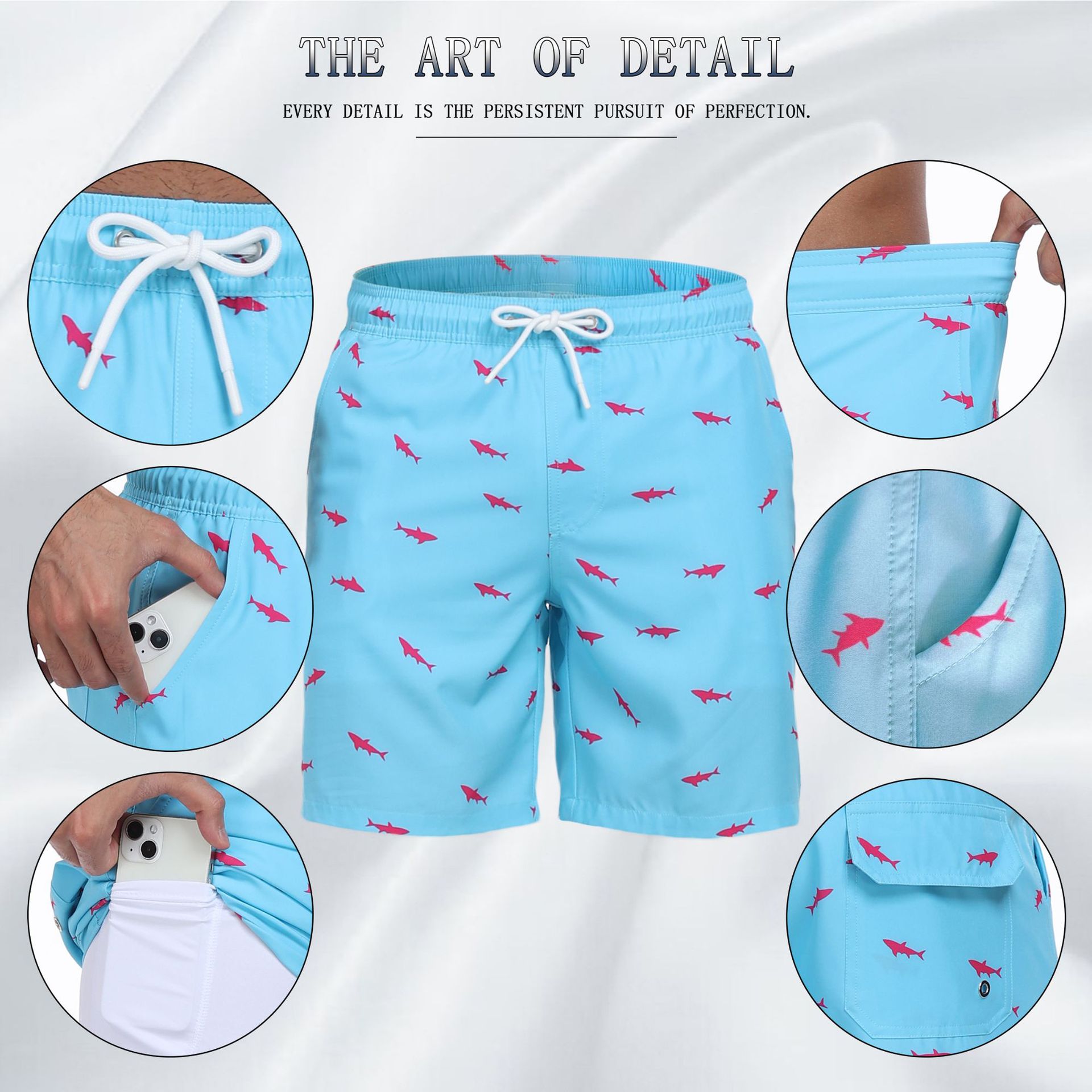 Mens Shark Pattern 2 in 1 Boar - Long Leg Trunk Men のレビューと価格