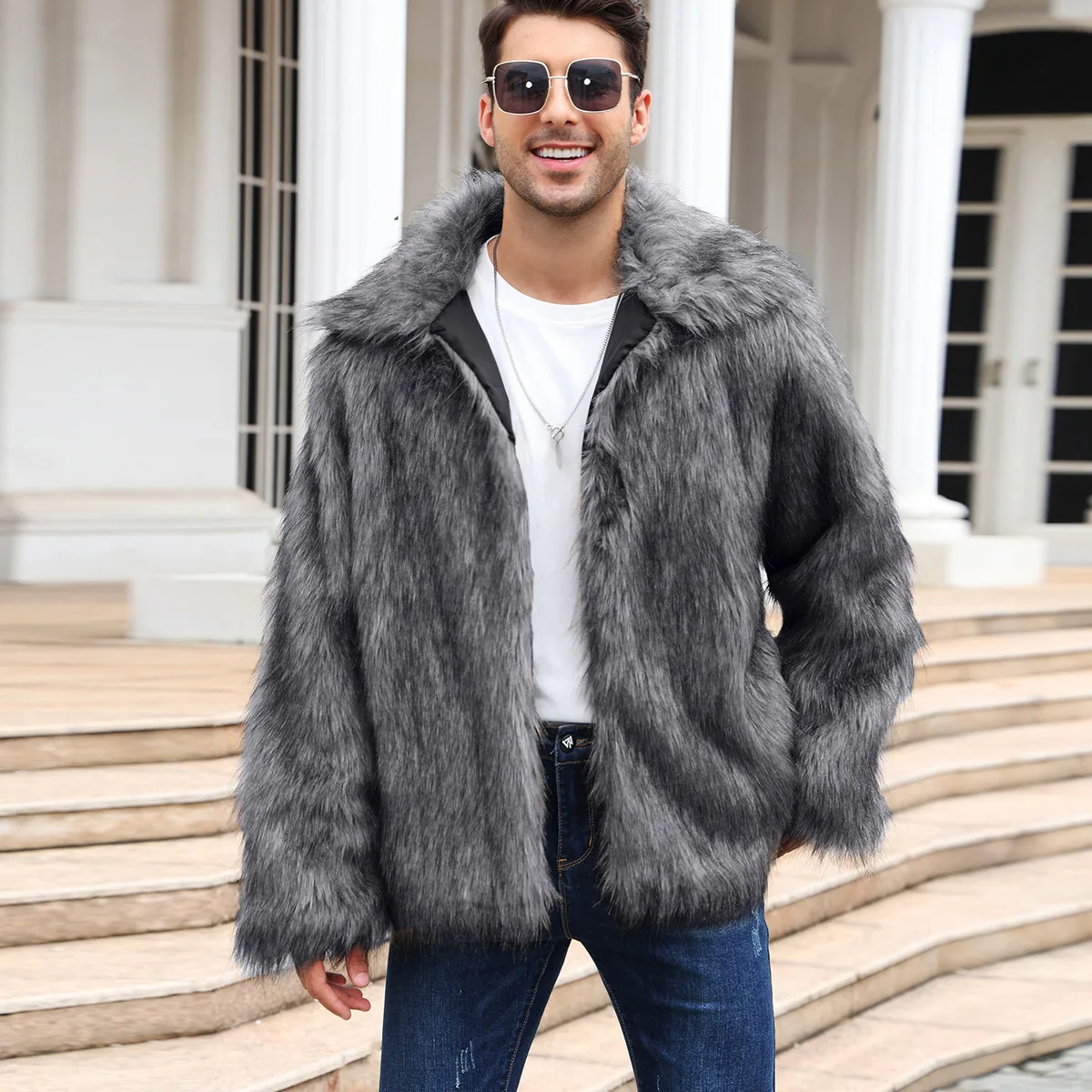 Men Faux Fox Fur Jacket Coat W - Thermal Long John のレビューと価格