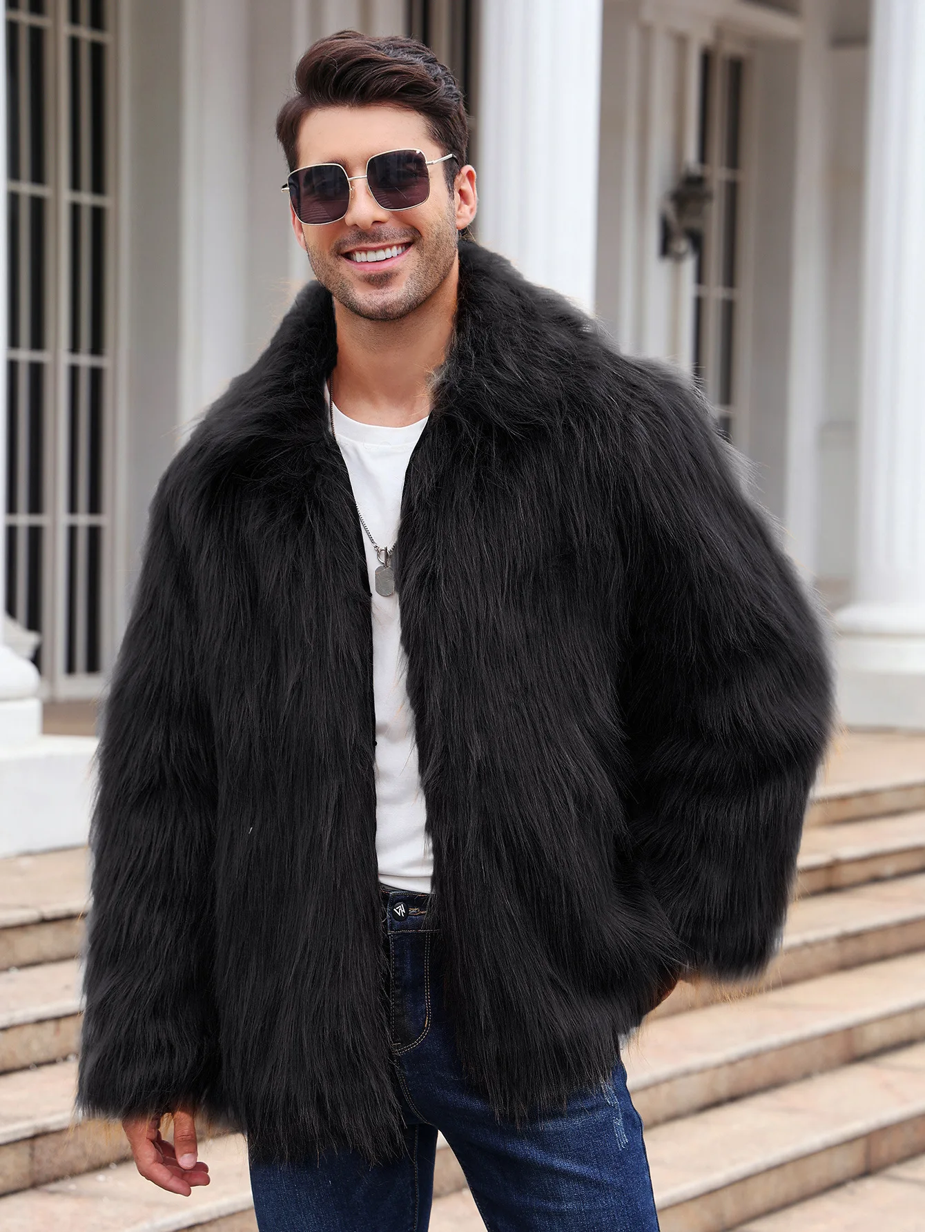 Men Faux Fox Fur Jacket Coat W - Thermal Long John のレビューと価格