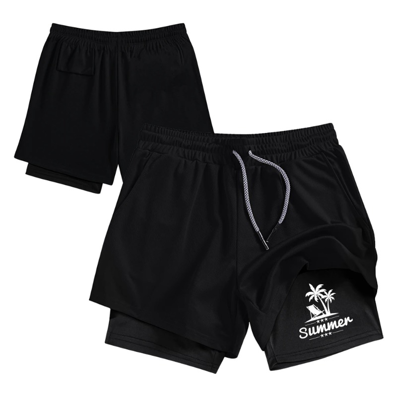 Summer Men's Double Layer Runn - Compression Shorts Athletes のレビューと価格