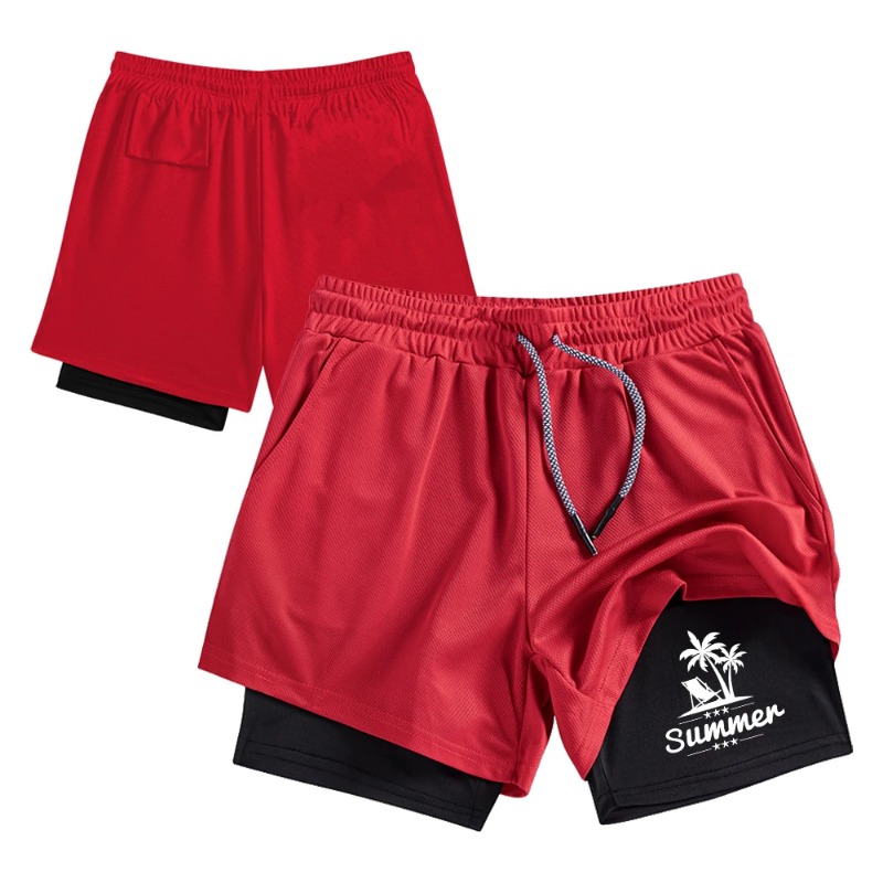 Summer Men's Double Layer Runn - Compression Shorts Athletes のレビューと価格