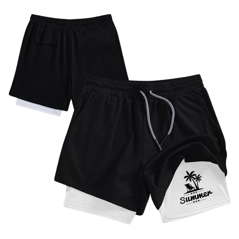 Summer Men's Double Layer Runn - Compression Shorts Athletes のレビューと価格