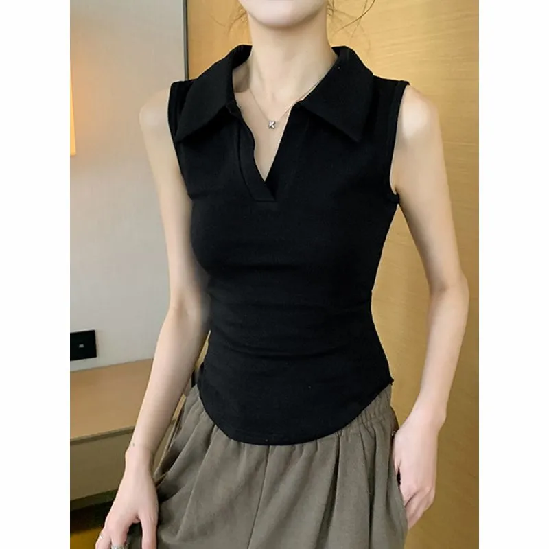 Women's White Sleeveless Polo  - Tank Top Ribbed のレビューと価格