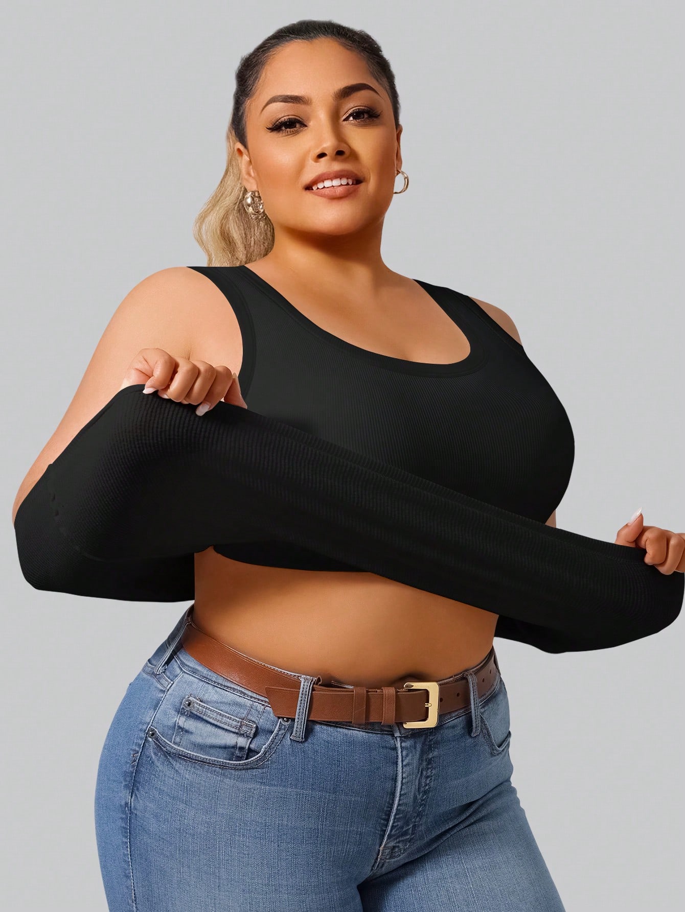 Plus Size Women's High Stretch - Tank Top Ribbed のレビューと価格